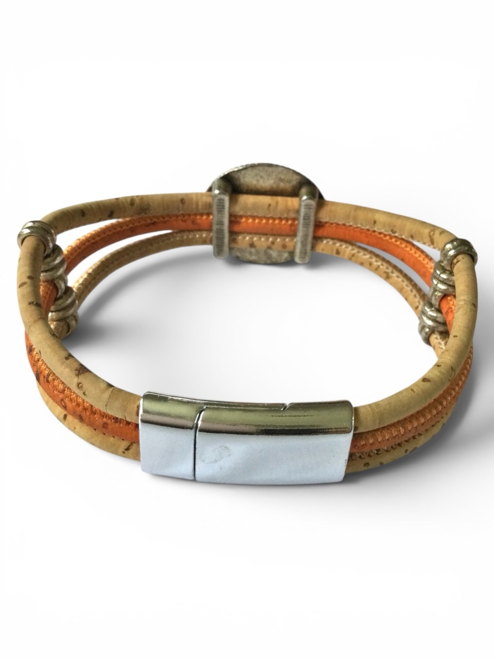Portuguese Cork & Faux Leather Unisex Bracelet w/ Azulejo Tile Medallion - 7.25" - Picture 6 of 9